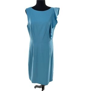 J. Crew Ruffle Front 100% Wool Cerulean Blue Sheath Dress Cocktail Lined Size 12